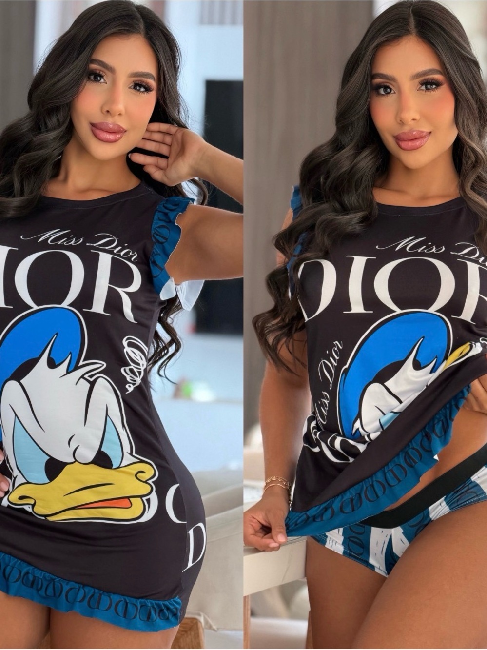 Donald Duck Graphic Black & Blue Sleeveless Top one sized runs From s to l size